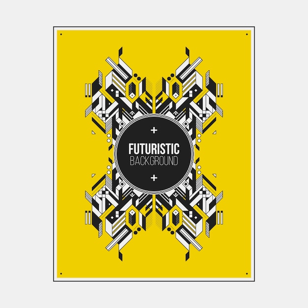 Poster/print design template with symmetric abstract element on colorful background.