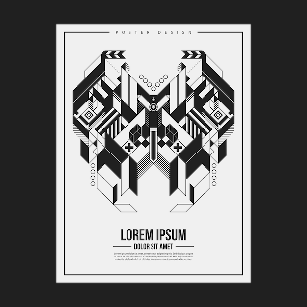poster/print design template with symmetric abstract element on white background. useful for book and magazine covers.