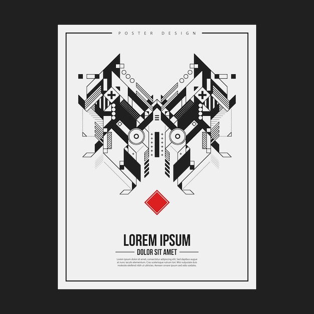 poster/print design template with symmetric abstract element on white background. useful for book and magazine covers.
