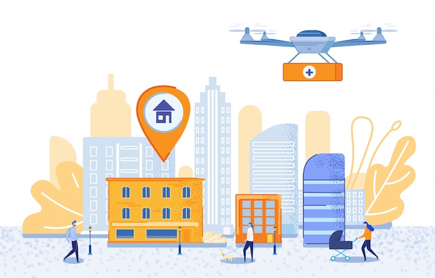 Poster Targeted Delivery Using Drones Cartoon