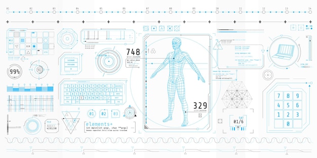 poster with a set of futuristic hud elements on the theme data scanning.