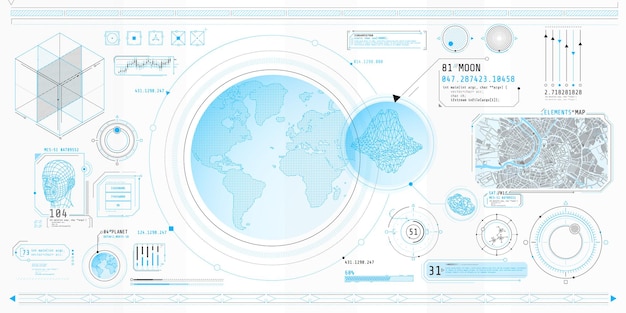 poster with a set of futuristic hud elements on the theme planetary search.