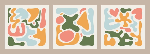 Posters with different quirky scribble elements in cubism style