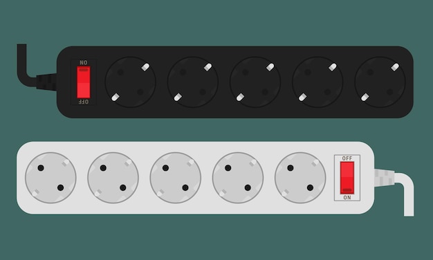 Power strips with red switches and type F outlets