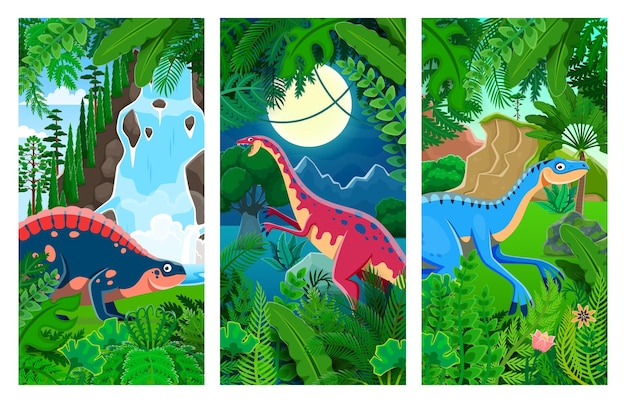 Prehistoric dinosaurs jurassic jungle waterfall