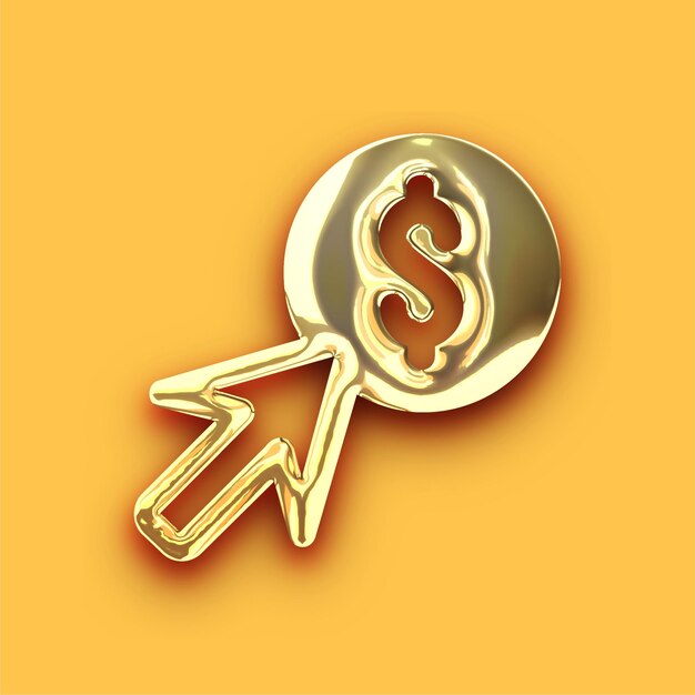 Premium Chrome Gold Dollar Mouse Pointer Icon with Customizable Yellow Backdrop