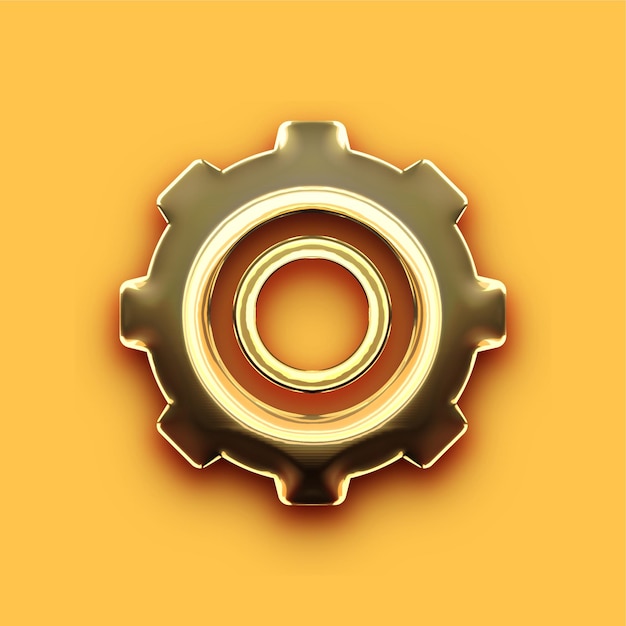 Premium Chrome Gold Gear Icon with Customizable Yellow Backdrop
