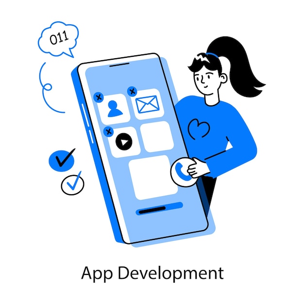 Premium doodle mini illustration of app development