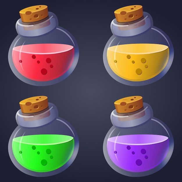 premium vector magic potion cartoon game interface elements alchemist bottles with differents color