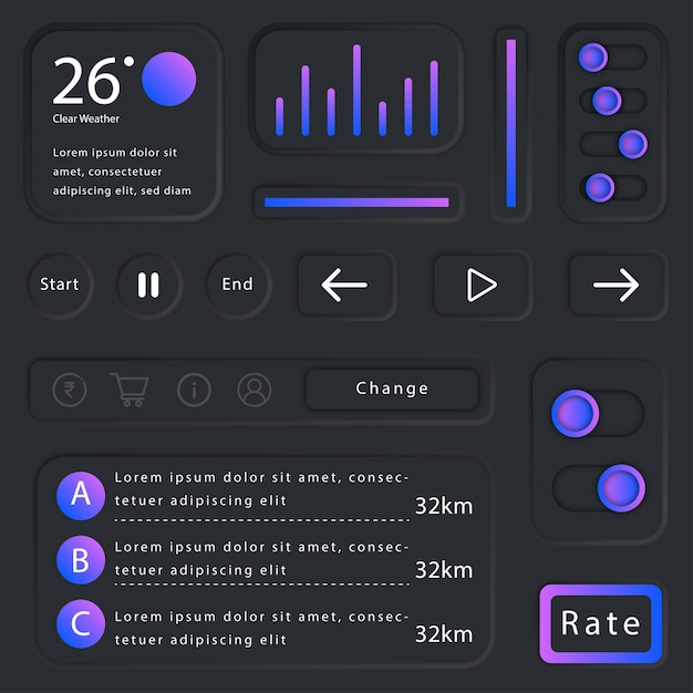 Premium Vector Neumorphic Runing Status User Interface Elements Stock Icon Design Illustration