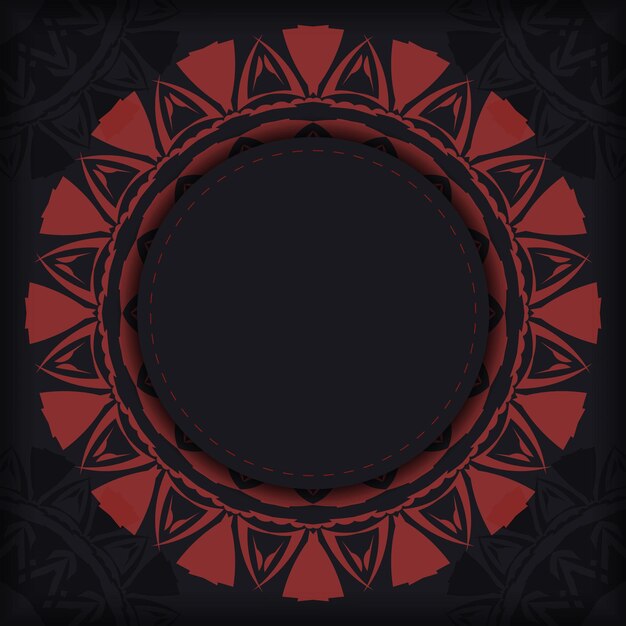 Preparing an invitation with a place for your text and abstract patterns. Luxurious vector template for print design postcard in black color with red greek patterns.