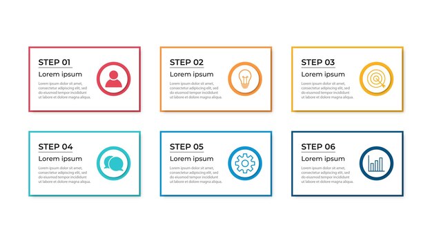 Presentation business infographic template with 6 options. Vector illustration.