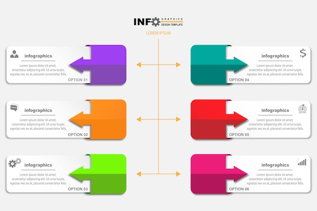 Presentation business infographics template with 6 options vector illustration