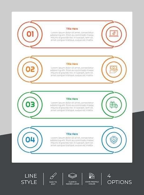 Presentation business option infographic with line style and colorful concept 4 options of infographic can be used for business purpose