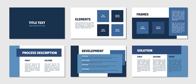presentation template blue rectangles flat design white background 6 slides process development