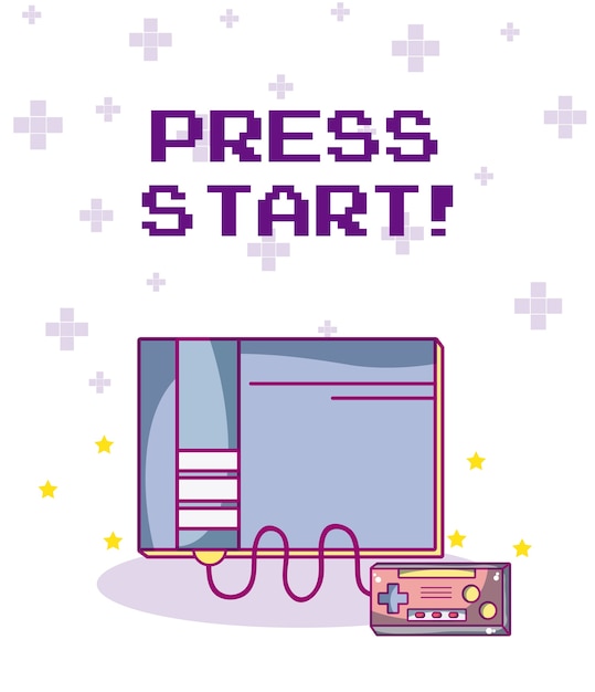 press start videogame cartoons concept vector illustration graphic design