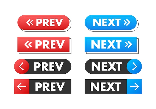 Prev next label Next and previous button Web buttons Vector stock illustration