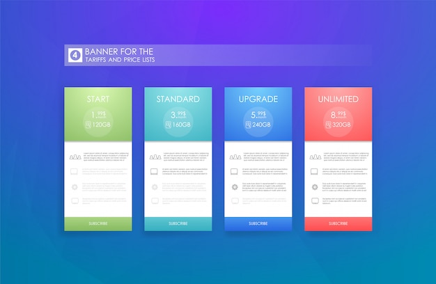 Price list for hosting, banner for the tariffs and price lists. Web elements.