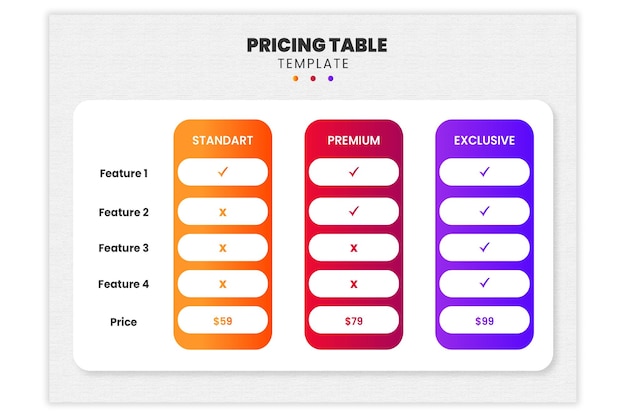 pricing plan table infographic template design vector