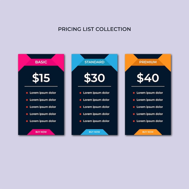 pricing table template design of website premium vector