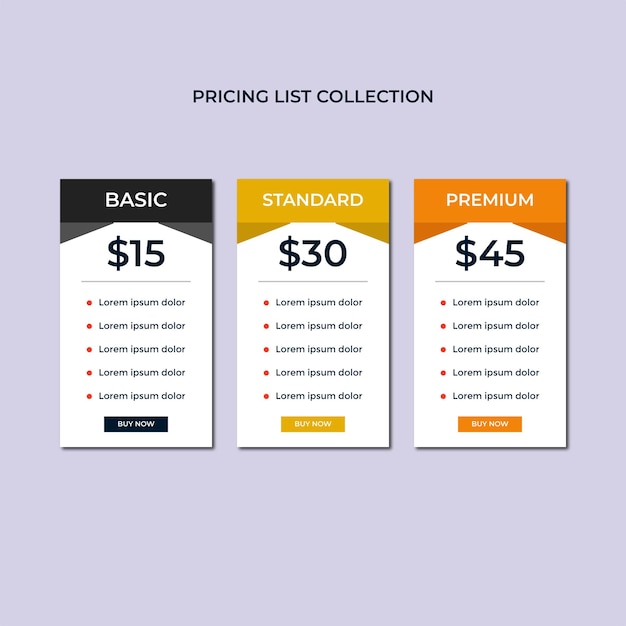 Pricing table template design of website premium vector