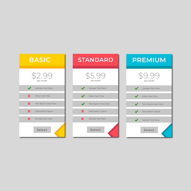 pricing table Template design of website Premium Vector