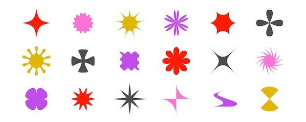 Primitive geometric forms collection Abstract stars flowers crosses sunburst shapes in Swiss