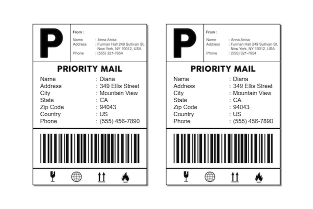 Printable Priority Mail Shipping Label Template with Barcode and Icons
