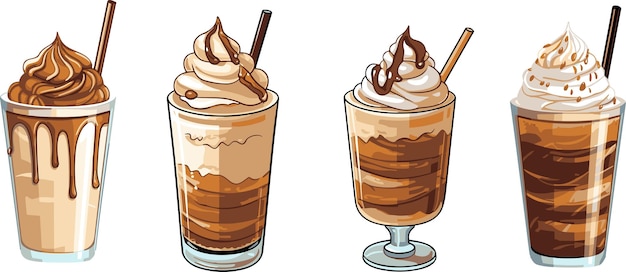 Printset of frappe coffee cream and chocolate vector illustration