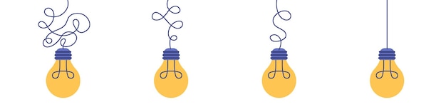 Problem solving concept with hanging light bulbs