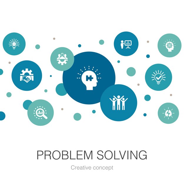 problem solving trendy circle template with simple icons