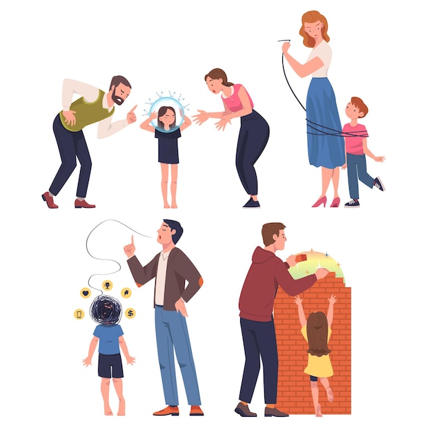Problematic Communication and Misunderstanding Between Parents and Child Vector Set