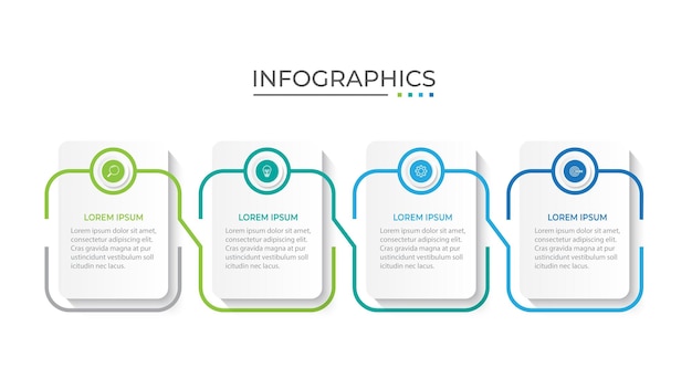 Process business infographic thin line with square template design with icons and 4 options or steps