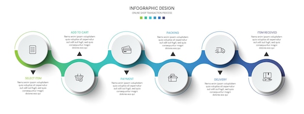 Process of online shopping with 6 steps. Steps business timeline process infographic template