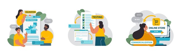 Product development set new brand or start up launch stages