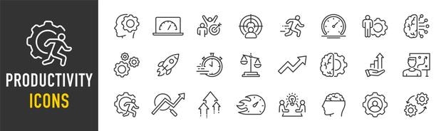 productivity web icons in line style efficiency goal performance organization process collection vector illustration