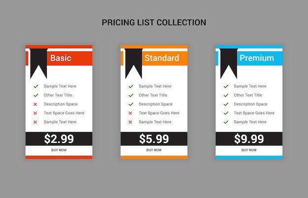 professional and simple pricing table web template design