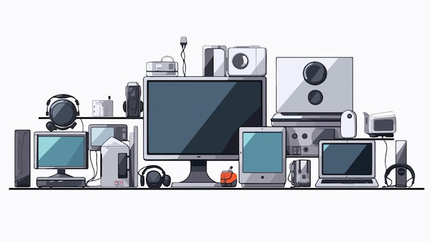 Professional Bundle of Computer and Technological Devices Vector Illustration