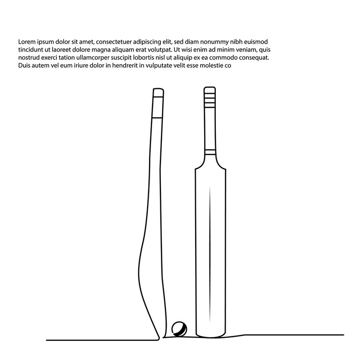 professional cricket bat continuous single one line drawing art vector design