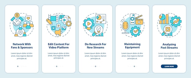 Professional live streamer activities onboarding mobile app screen