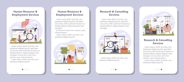 Professional services sector of the economy mobile application banner set