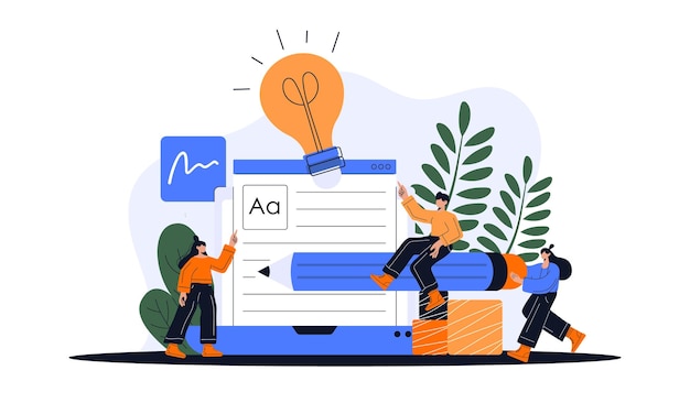 Professional Writer bloggers journalists screenwriter copywriter author concept illustration set Creative people writing texts Vector illustration
