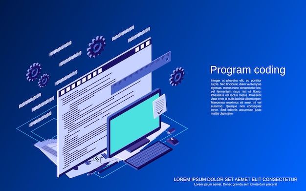 Programkodning platt isometrisk vektor koncept illustration
