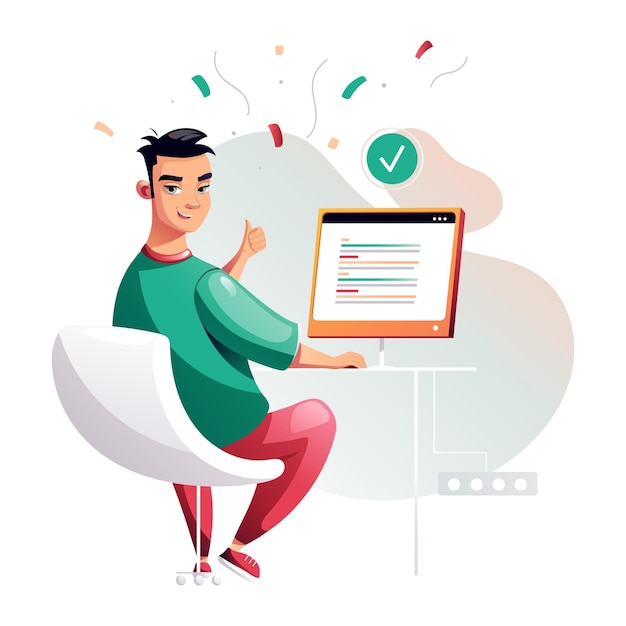 Programmer completed the task wrote the code joy Development of programming and coding technologies