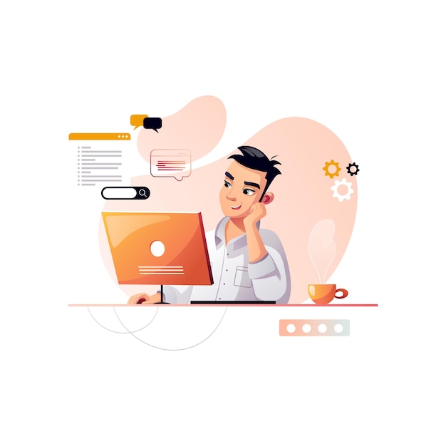 Programmer is thinking about the program code Development of programming and coding technologies