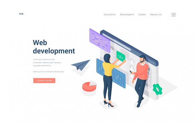 Programmerere udvikler websoftware sammen illustration.