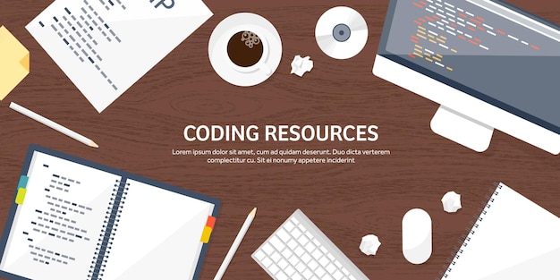 Programming and coding flat computing background code hardware software web development seo search
