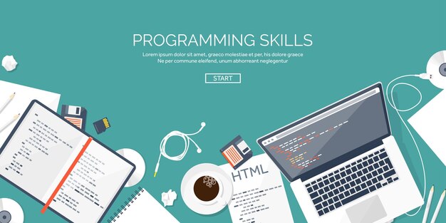 Programming and coding flat computing background code hardware software web development seo search