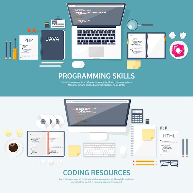 Programming and coding flat computing background code hardware software web development seo search