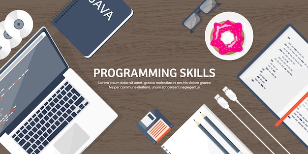 Programming and coding flat computing background code hardware software web development seo search